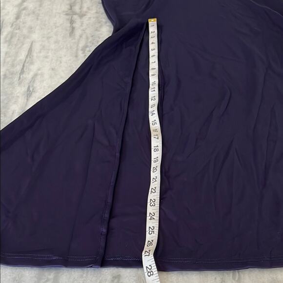 Navy Blue Purple Long Sleeve Gown with Cross V-Neck Extra Long Slit Bodycon - Picture 8 of 12